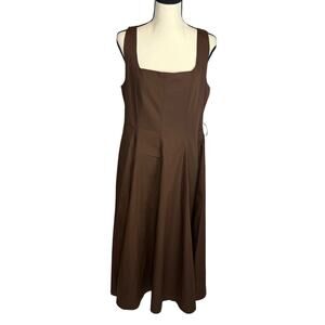 Zara Brown Midi Dress Sleeveless A-Line Minimalist Square Neck Size L